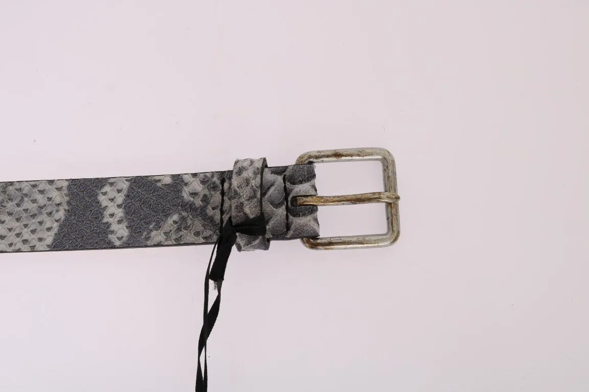 Gray Leather Silver Buckle Belt