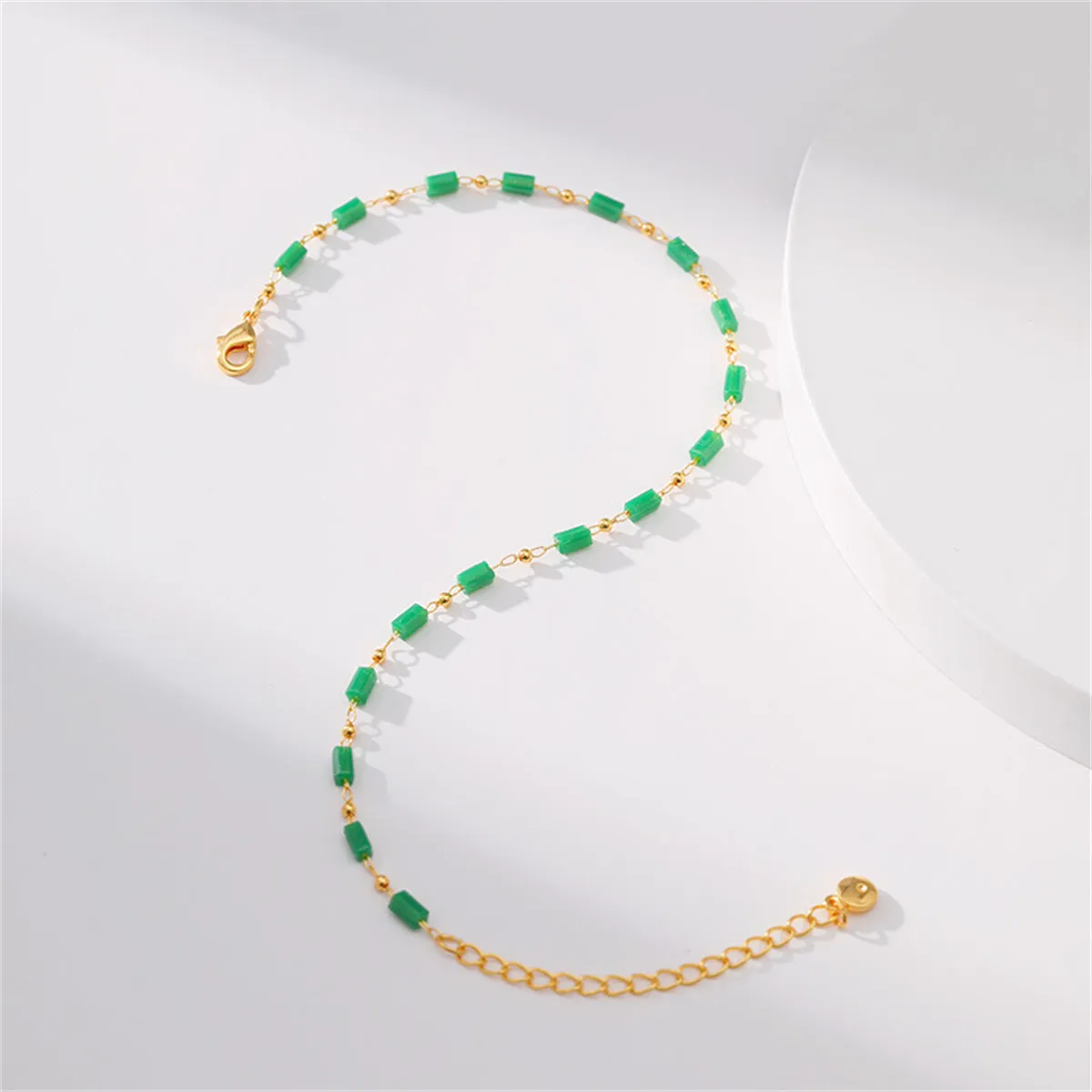Green Acrylic & 18K Gold-Plated Beaded Anklet