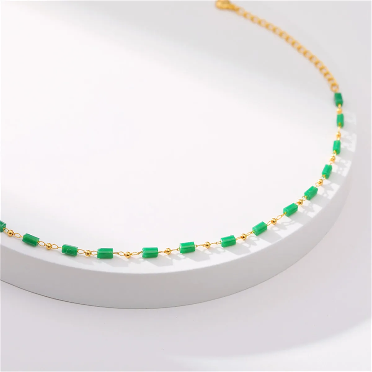 Green Acrylic & 18K Gold-Plated Beaded Anklet