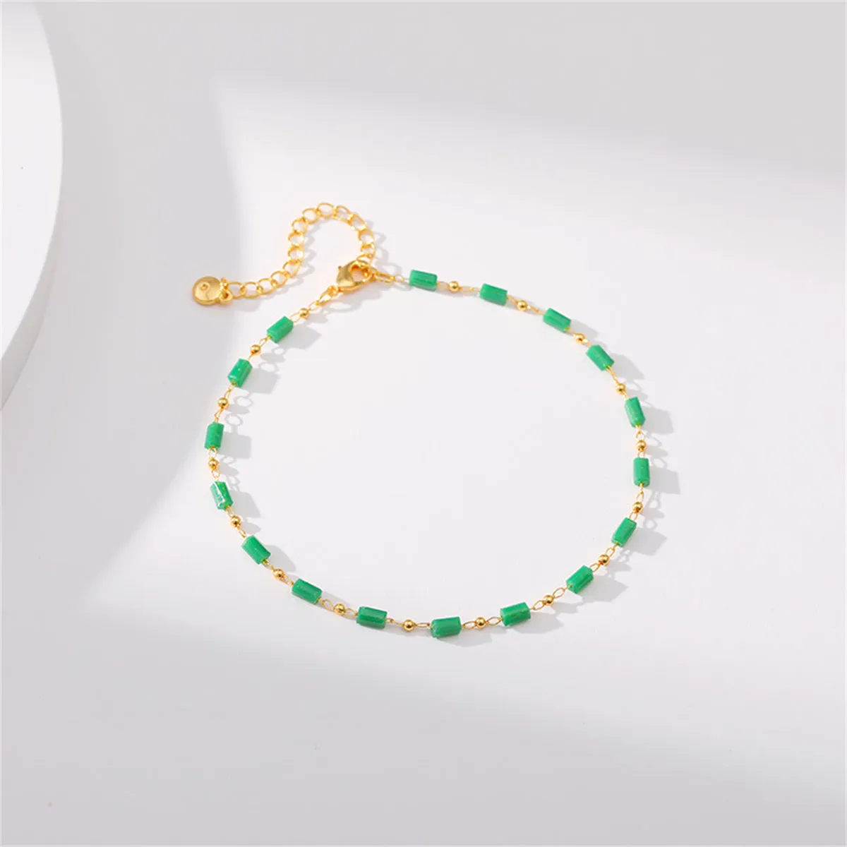 Green Acrylic & 18K Gold-Plated Beaded Anklet