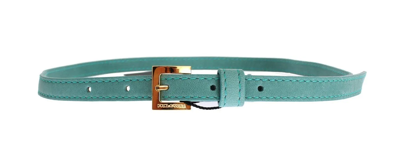 Green Leather Gold Buckle Logo Belt