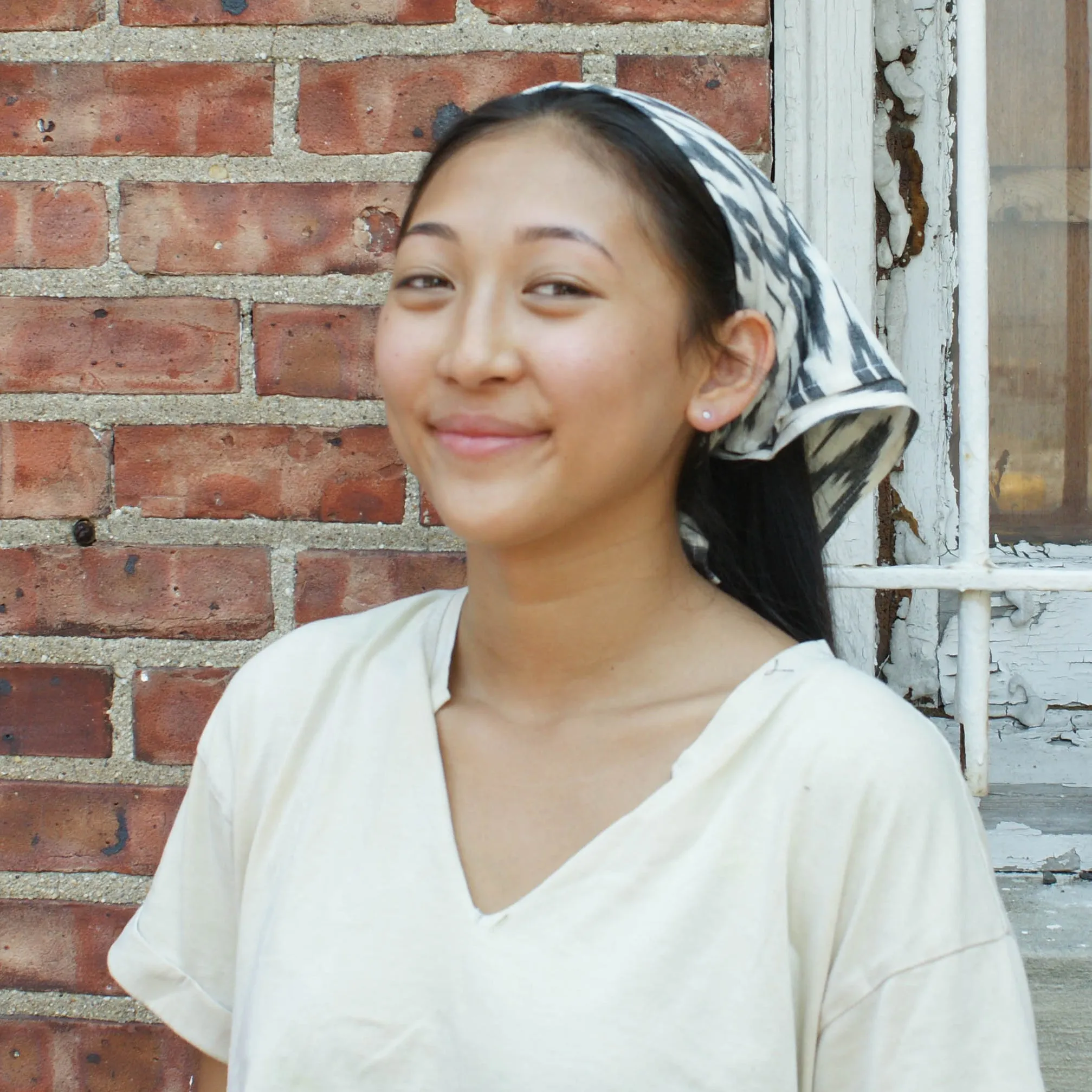 Grey White Zig Zag Cotton Ikat Bandana