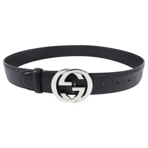 Gucci Black Guccissima Signature Monogram GG Buckle Belt - 85 / 34