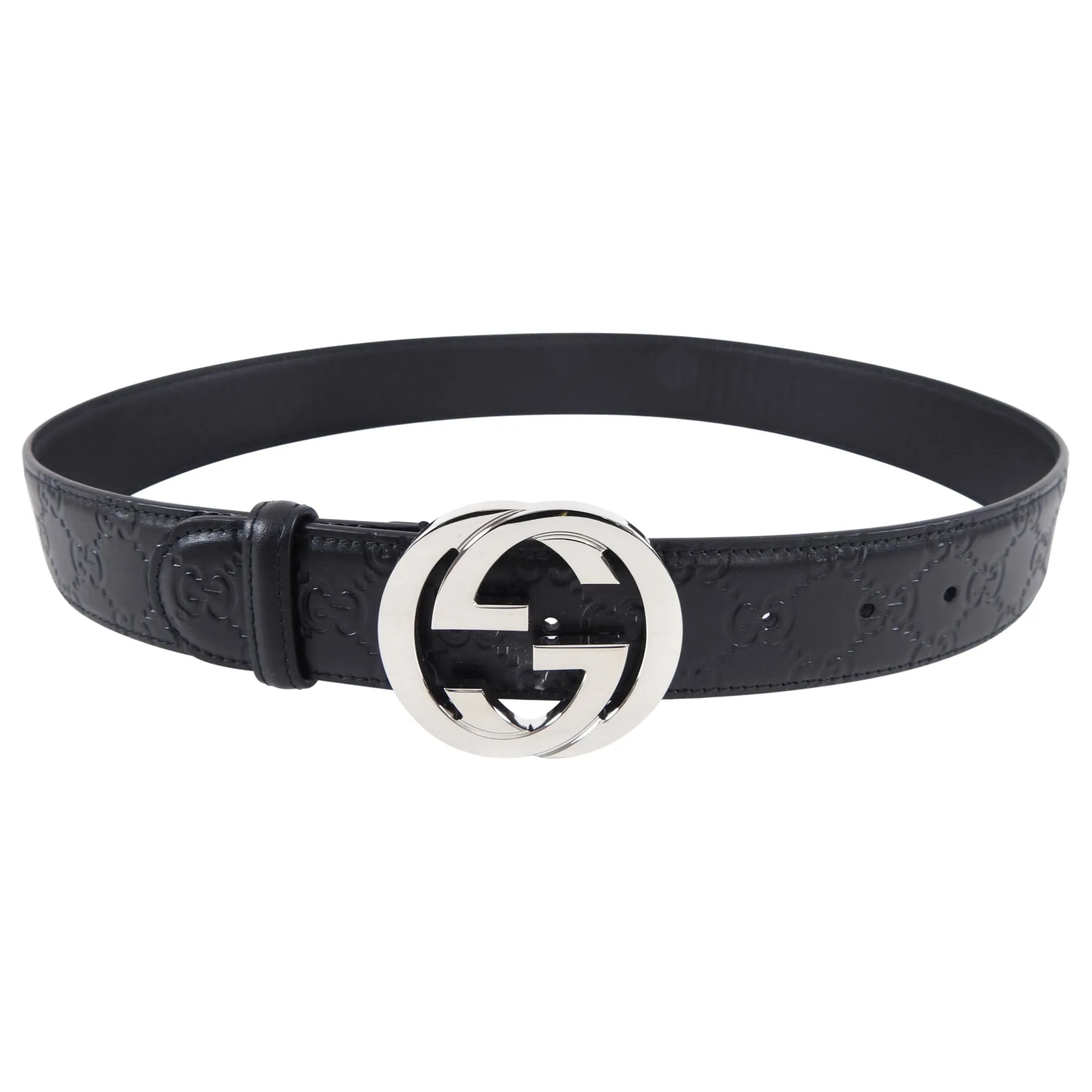 Gucci Black Guccissima Signature Monogram GG Buckle Belt - 85 / 34