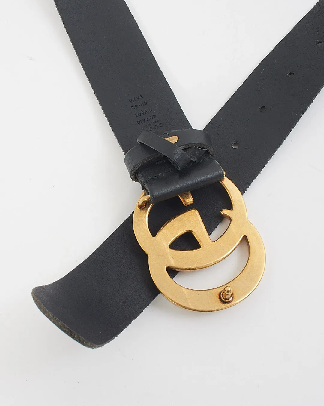 Gucci Black Leather Double G Buckle Marmont Belt - 80/32
