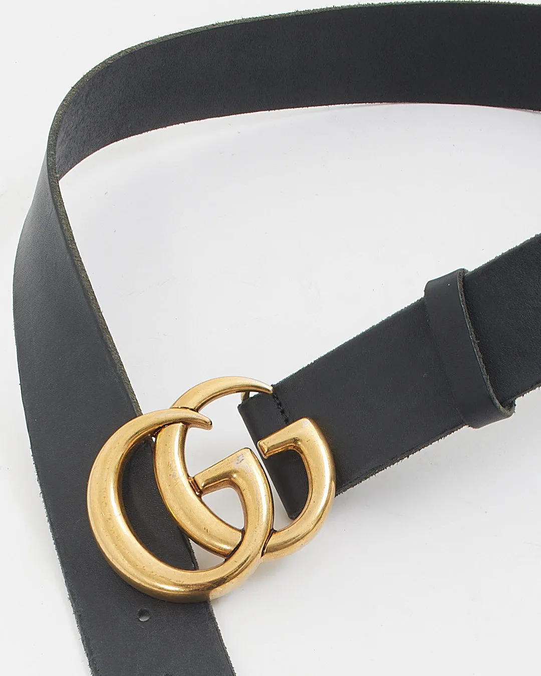 Gucci Black Leather Double G Buckle Marmont Belt - 80/32