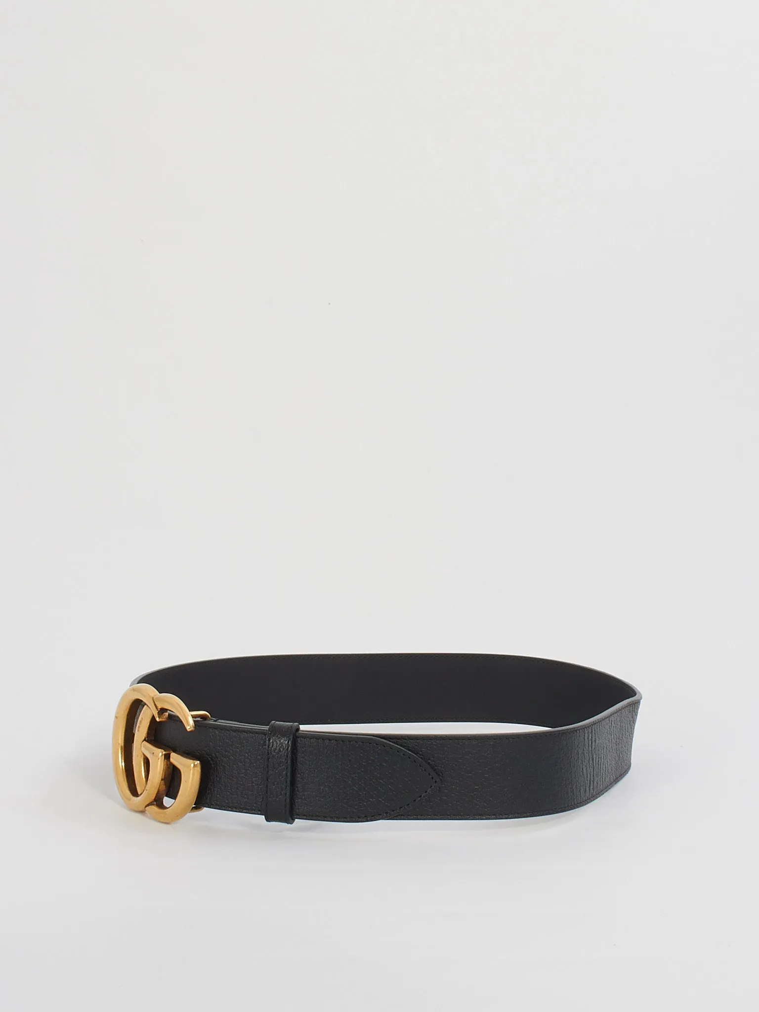 Gucci Black Leather GG Marmont Buckle Belt - 75/30