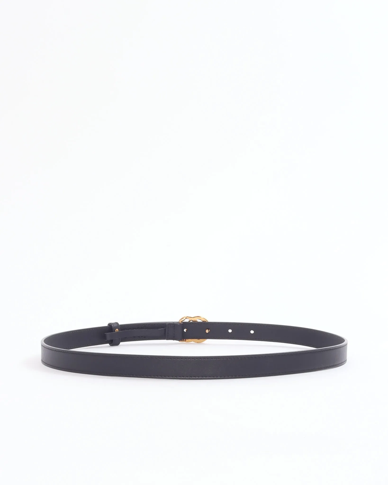 Gucci Black Leather GG Marmont Thin Belt - 85/34