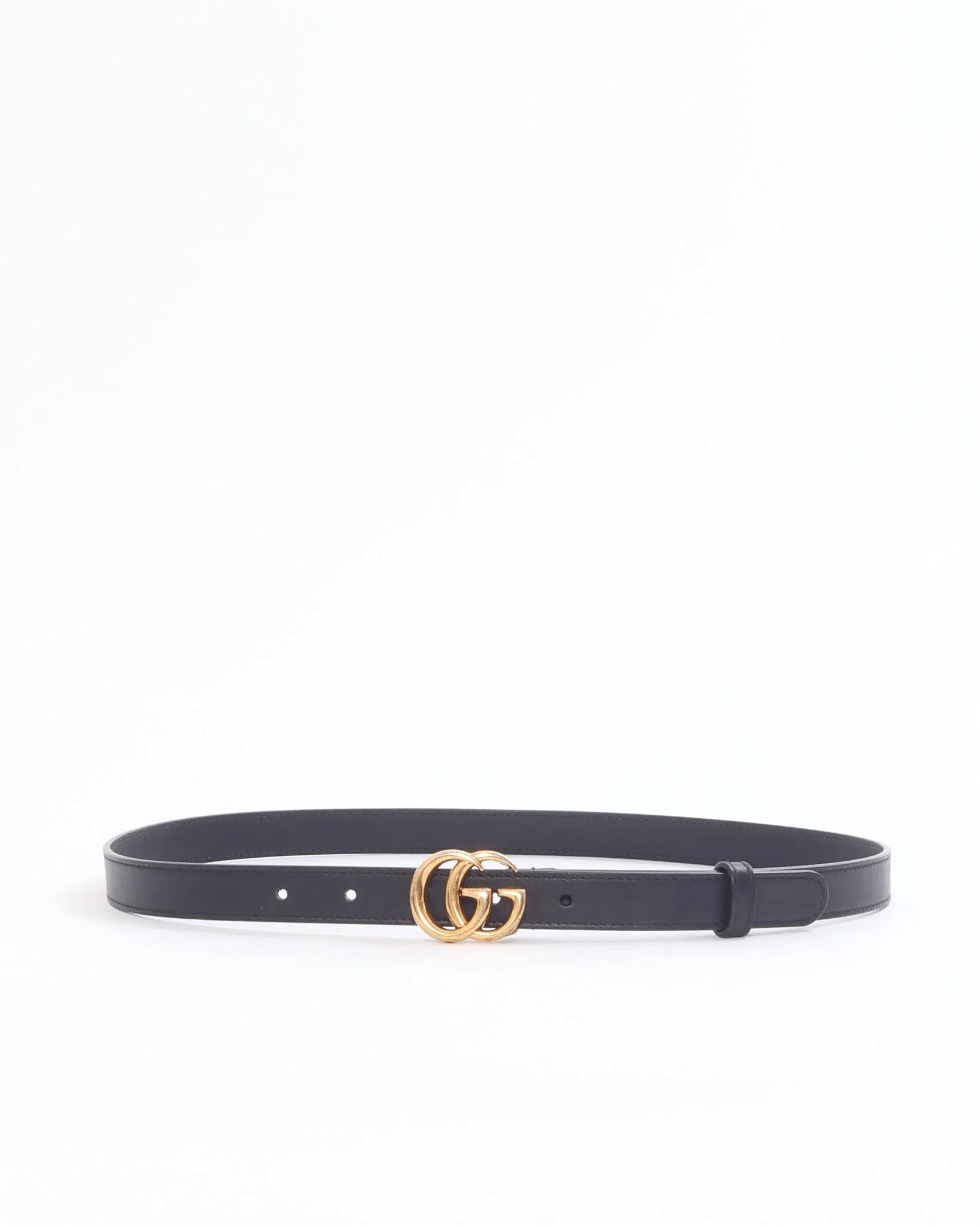 Gucci Black Leather GG Marmont Thin Belt - 85/34