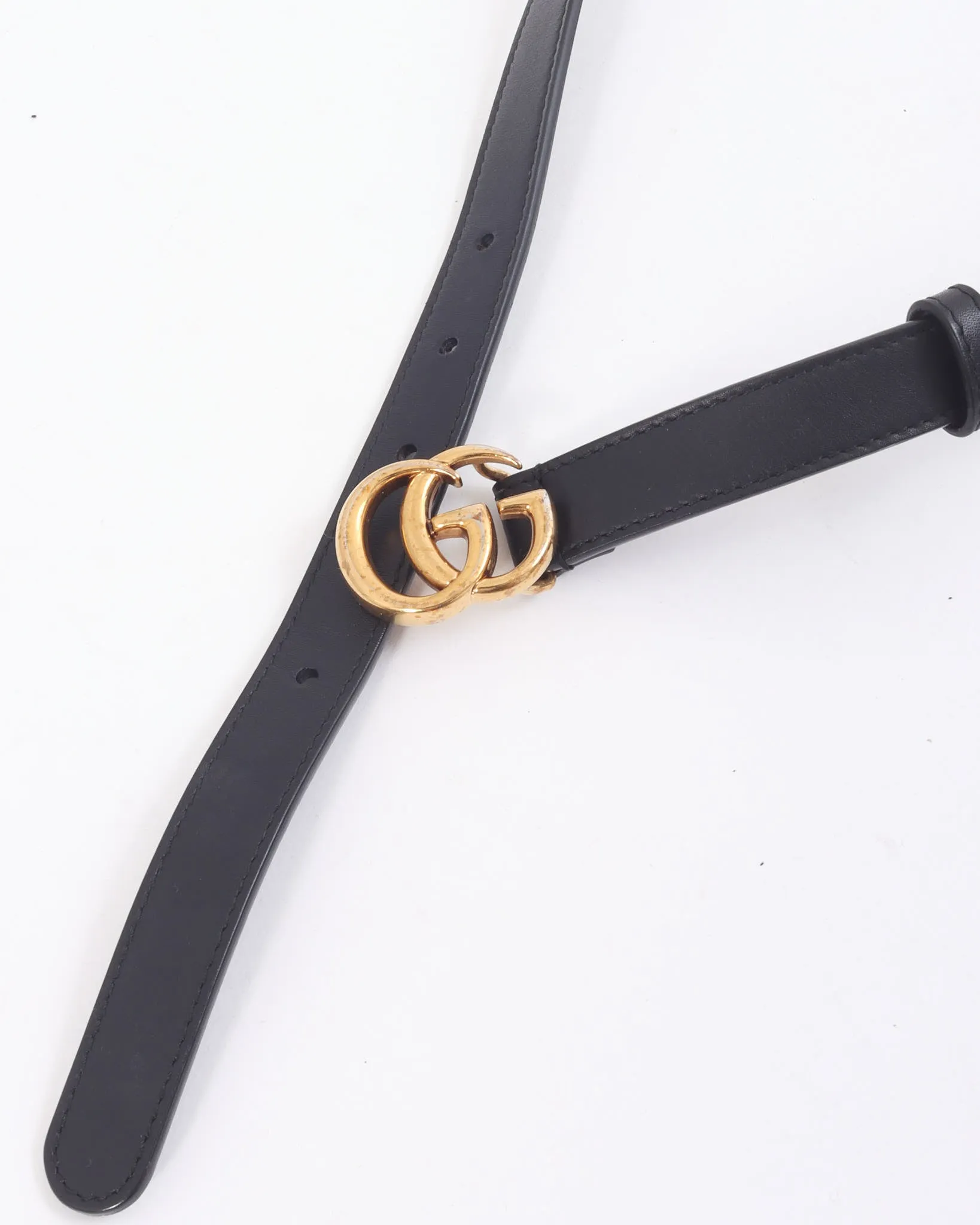 Gucci Black Leather GG Marmont Thin Belt - 85/34