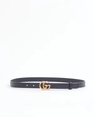 Gucci Black Leather GG Marmont Thin Belt - 85/34