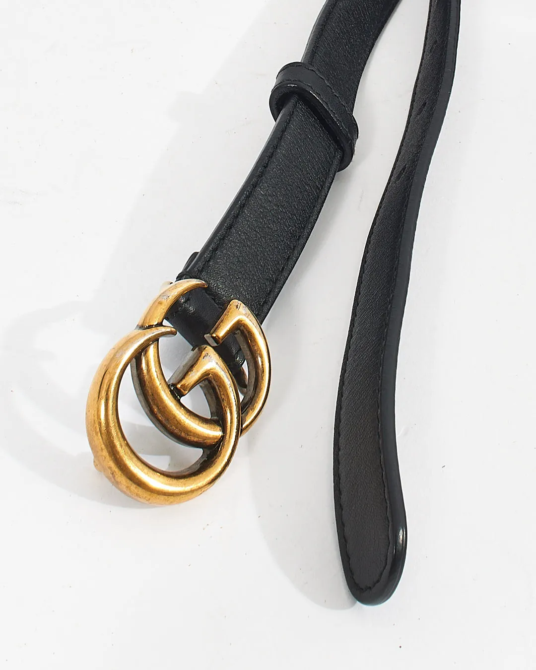 Gucci Black Leather GG Marmont Thin Belt - 90/36
