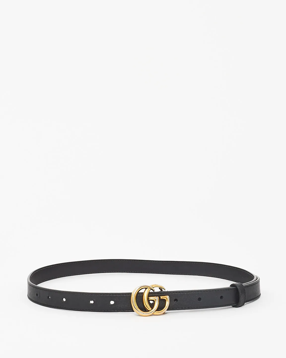 Gucci Black Leather GG Thin Marmont Belt - 85/34