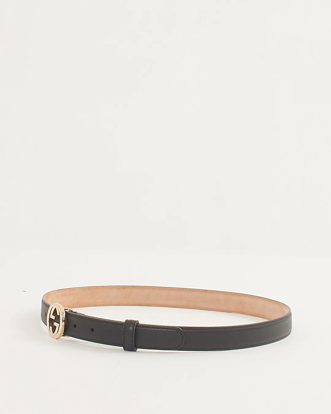 Gucci Black Leather Gold Interlocking GG Belt - 90 / 36