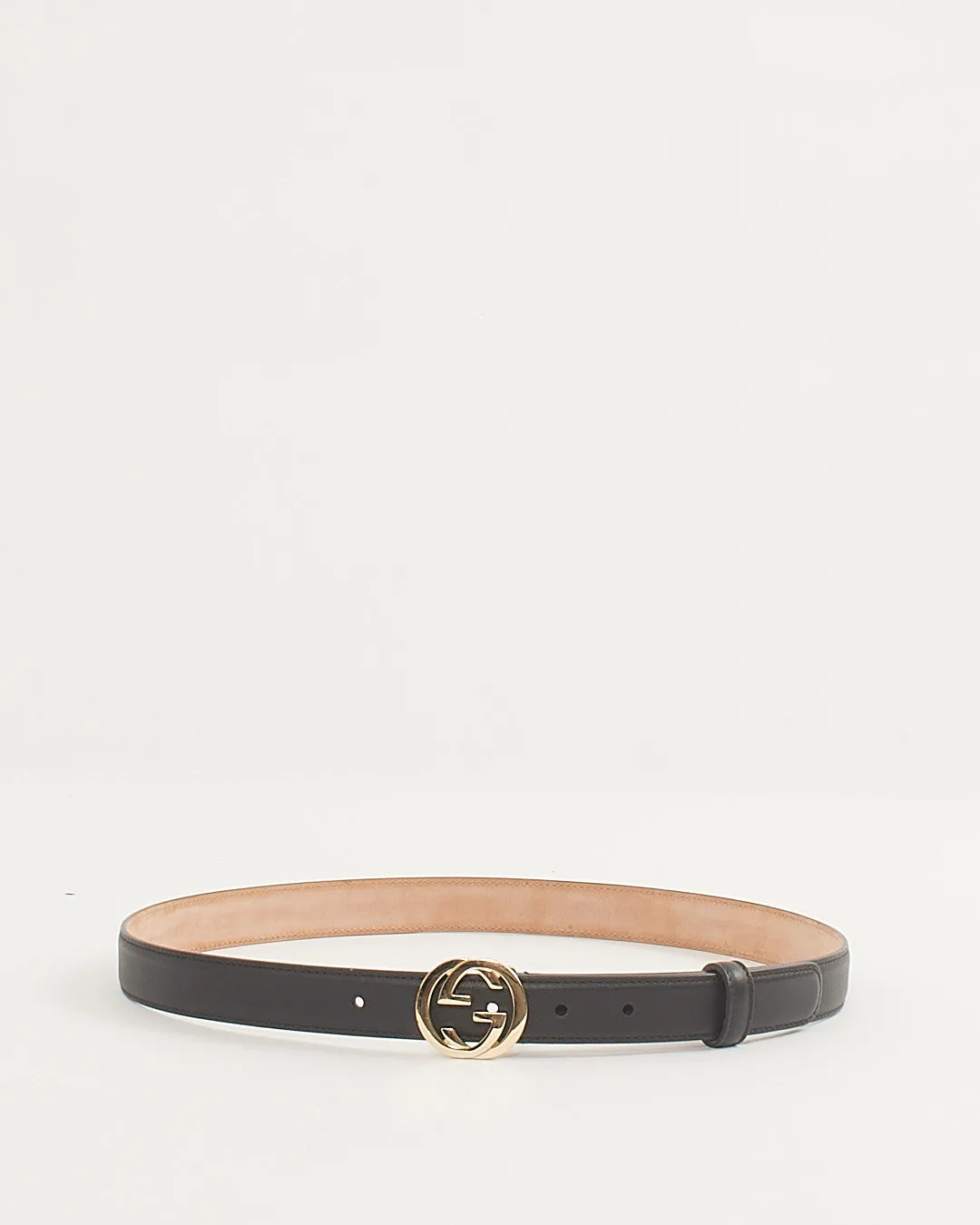 Gucci Black Leather Gold Interlocking GG Belt - 90 / 36