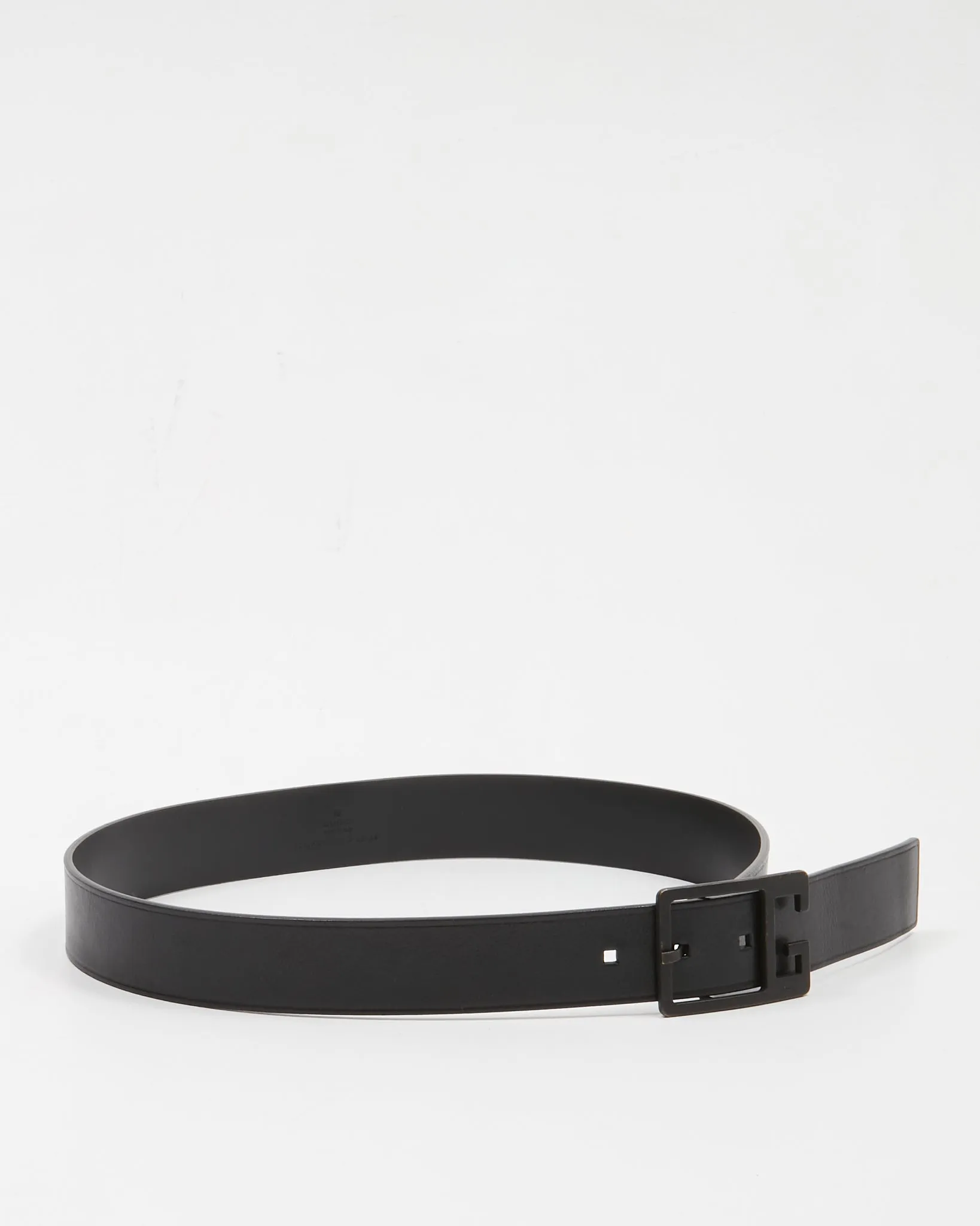 Gucci Black Leather Gunmetal Square G Buckle Belt - 85/34