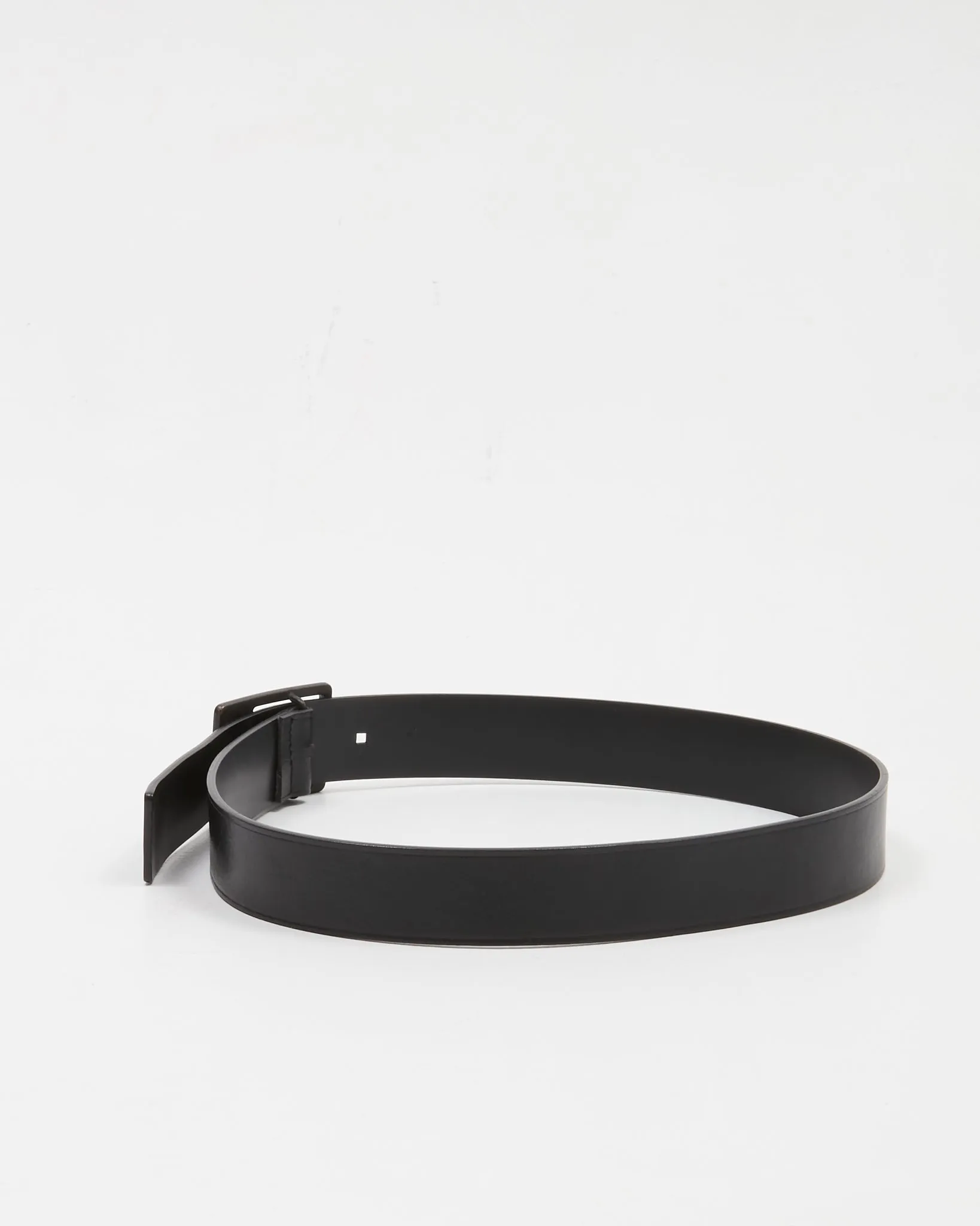 Gucci Black Leather Gunmetal Square G Buckle Belt - 85/34