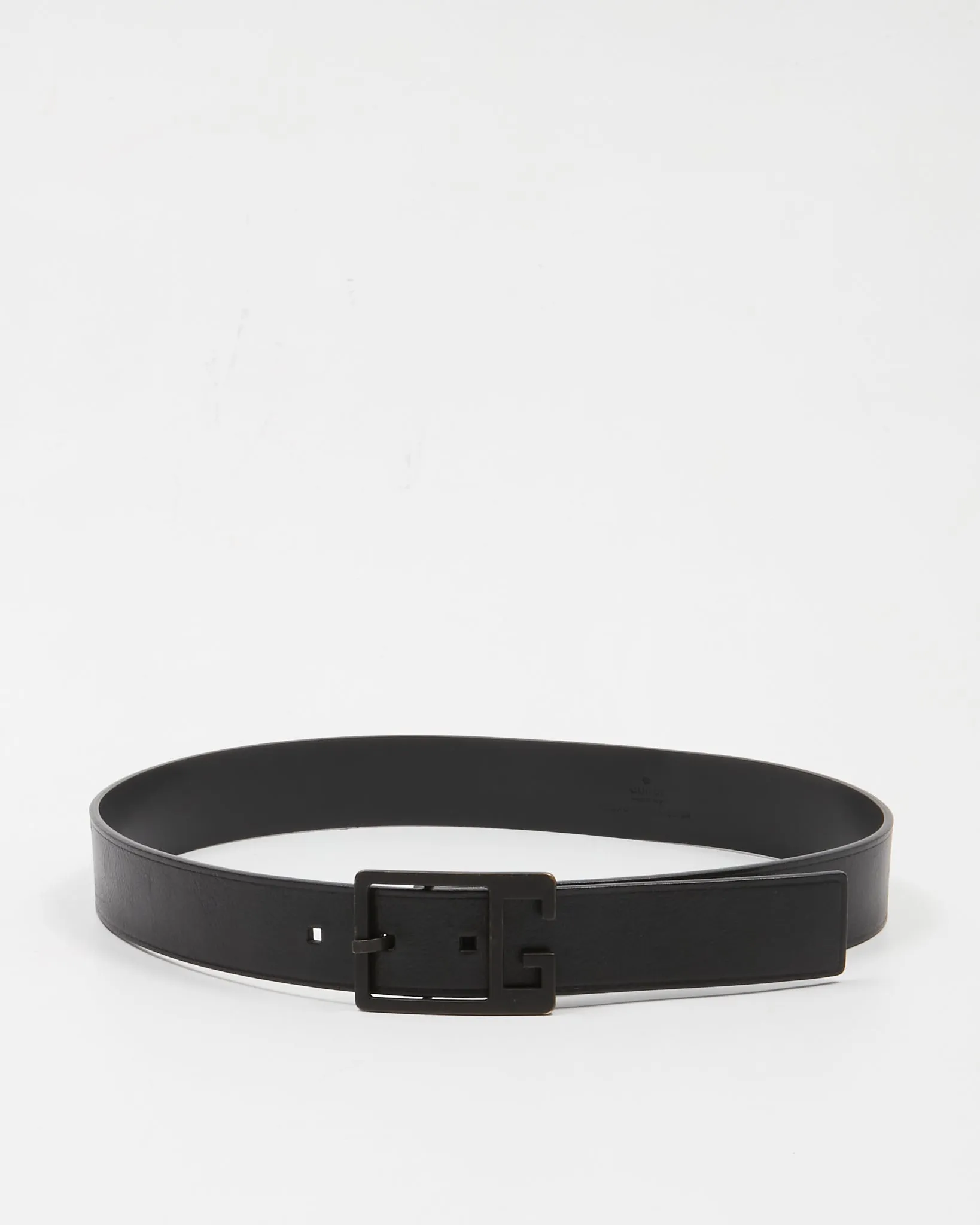 Gucci Black Leather Gunmetal Square G Buckle Belt - 85/34