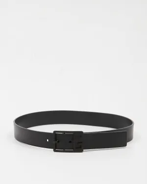 Gucci Black Leather Gunmetal Square G Buckle Belt - 85/34