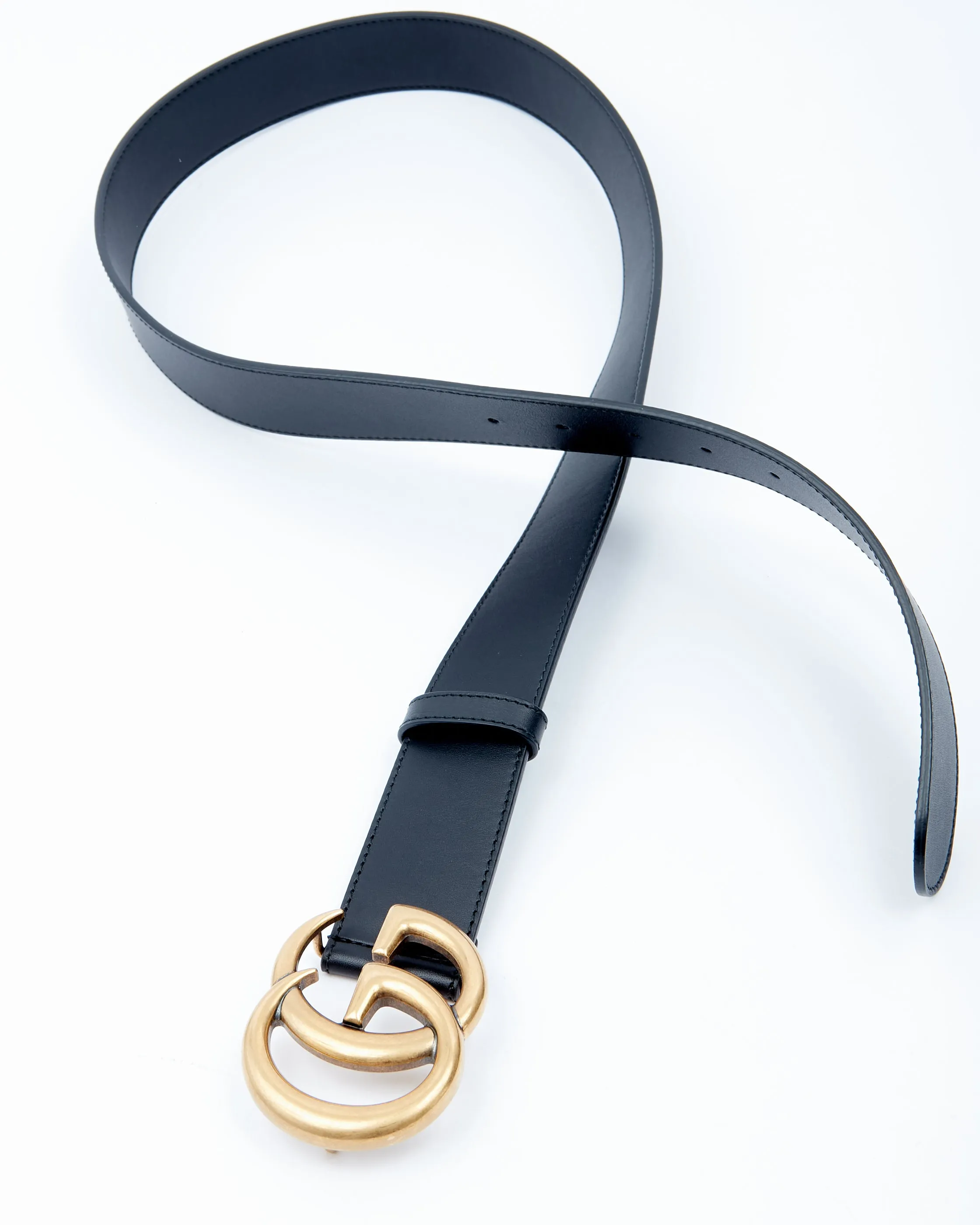 Gucci Black Leather Marmont Double GG Wide Belt - 95/38
