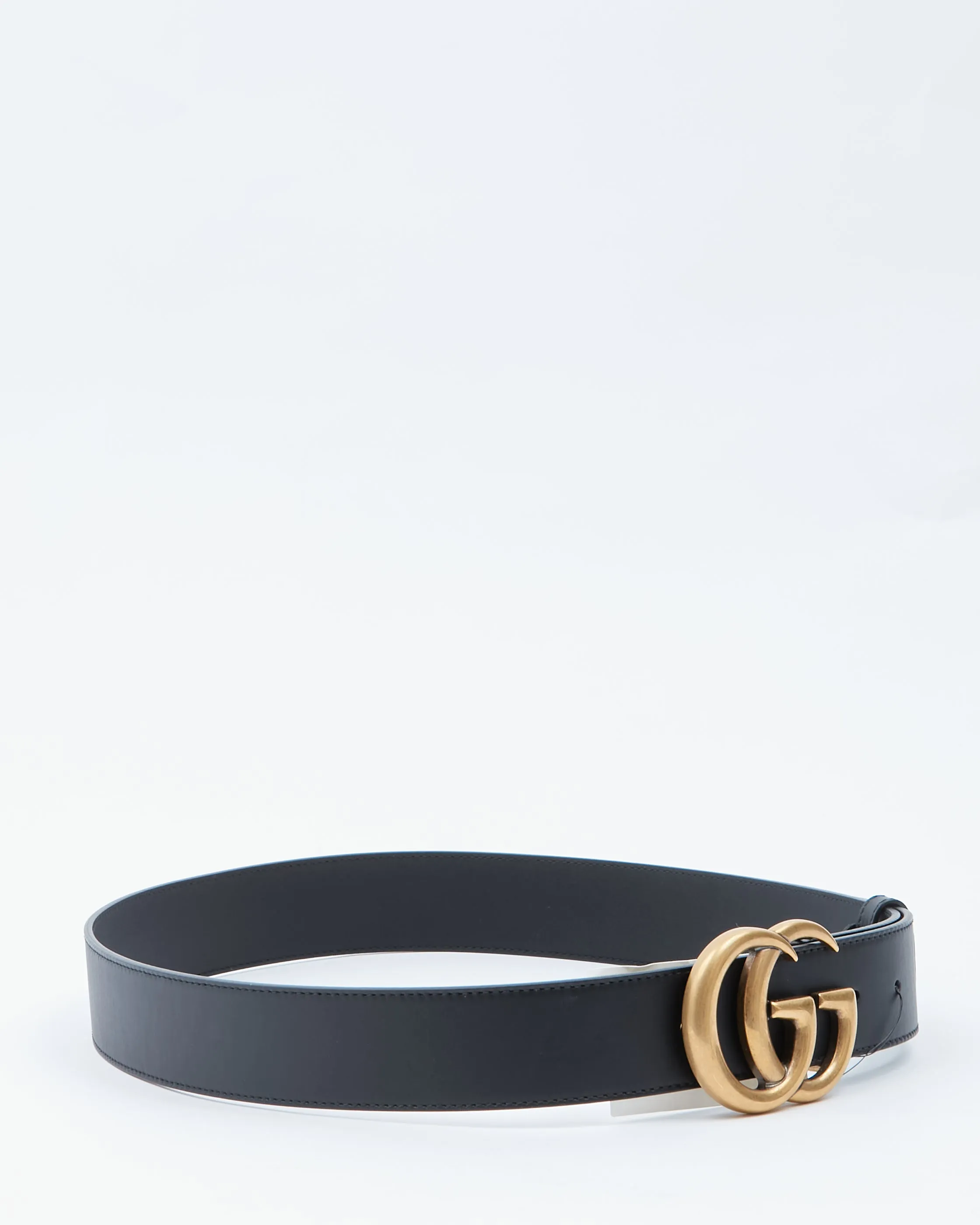 Gucci Black Leather Marmont Double GG Wide Belt - 95/38