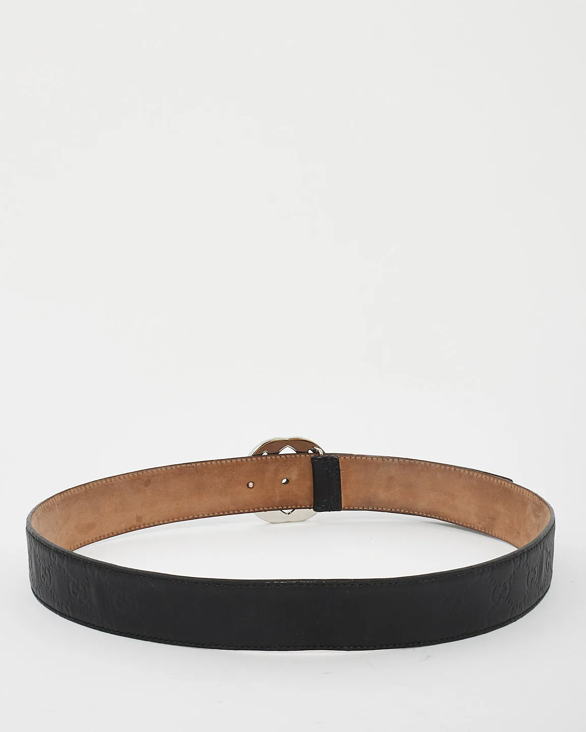 Gucci Black Leather Signature G Mongram Belt - 95/38