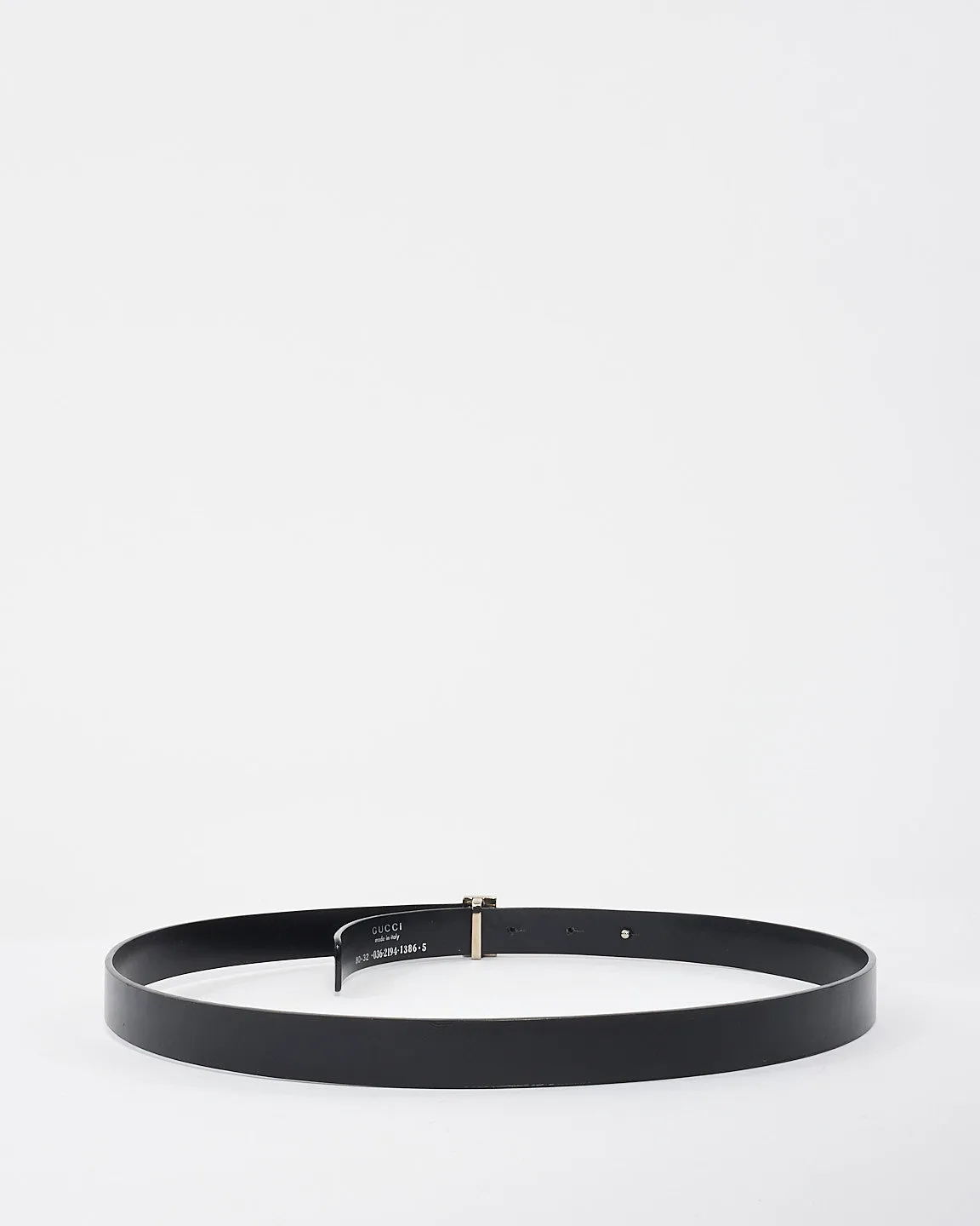 Gucci Black Leather Thin Belt with Silver Buckle - 80/32