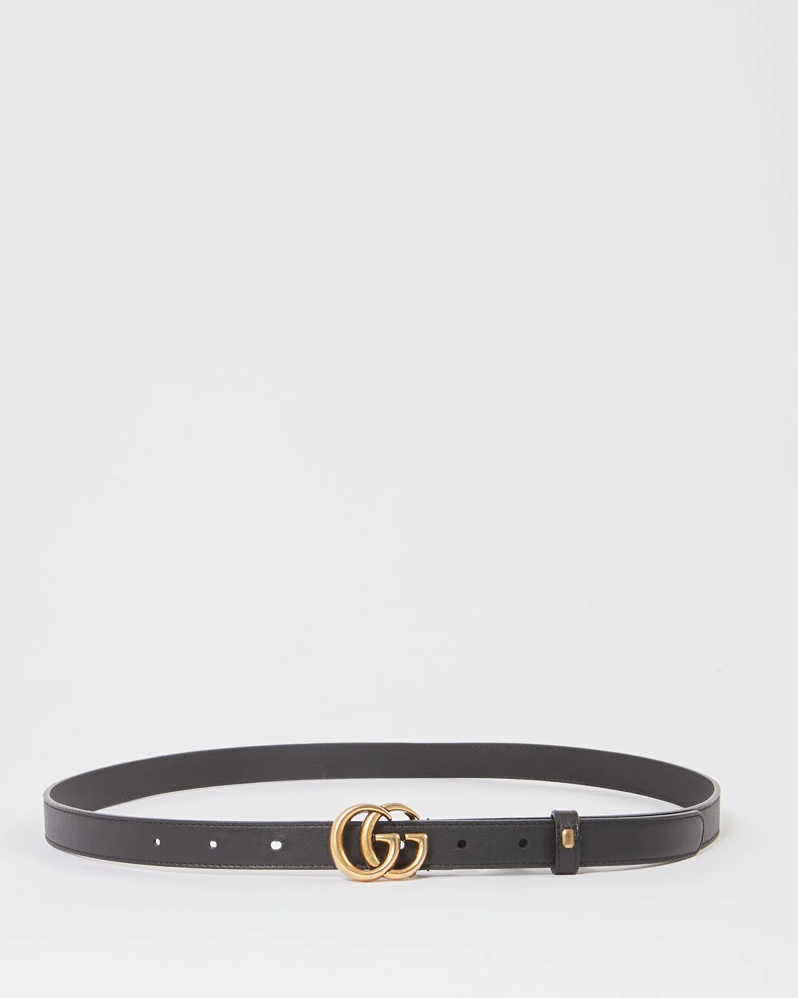 Gucci Black Leather Thin Double G Buckle Marmont Belt - 36/90