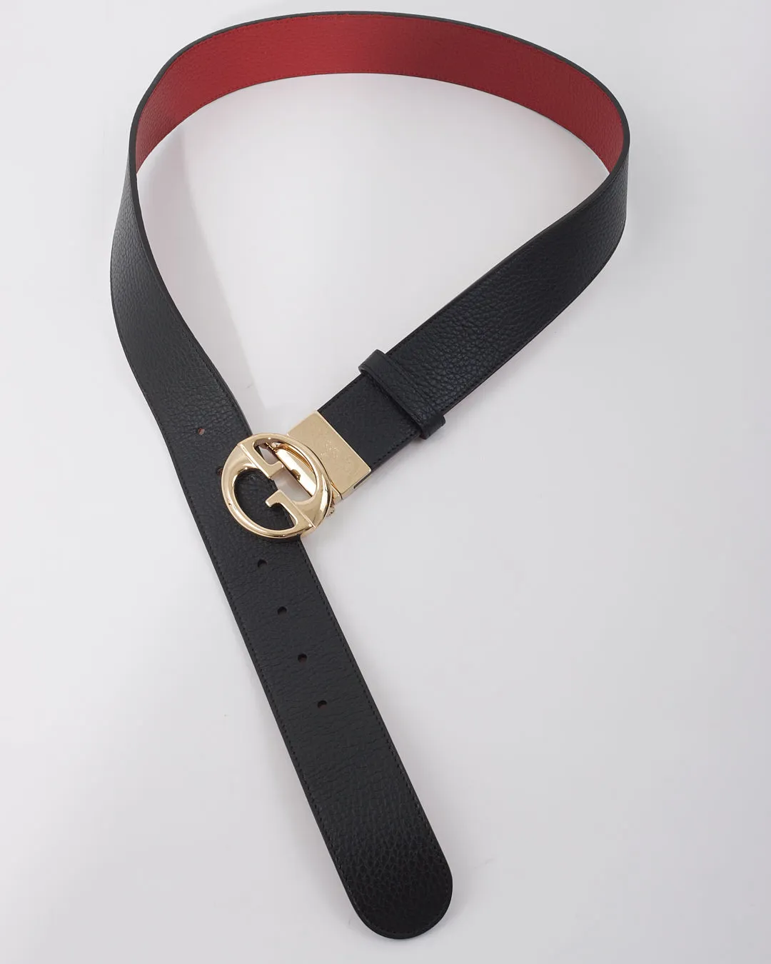 Gucci Black/Red  Leather with Gold GG buckle Reversible Belt- 90/36
