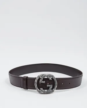 Gucci Brown Leather Silver Metallic Bamboo Buckle Belt - 80/32