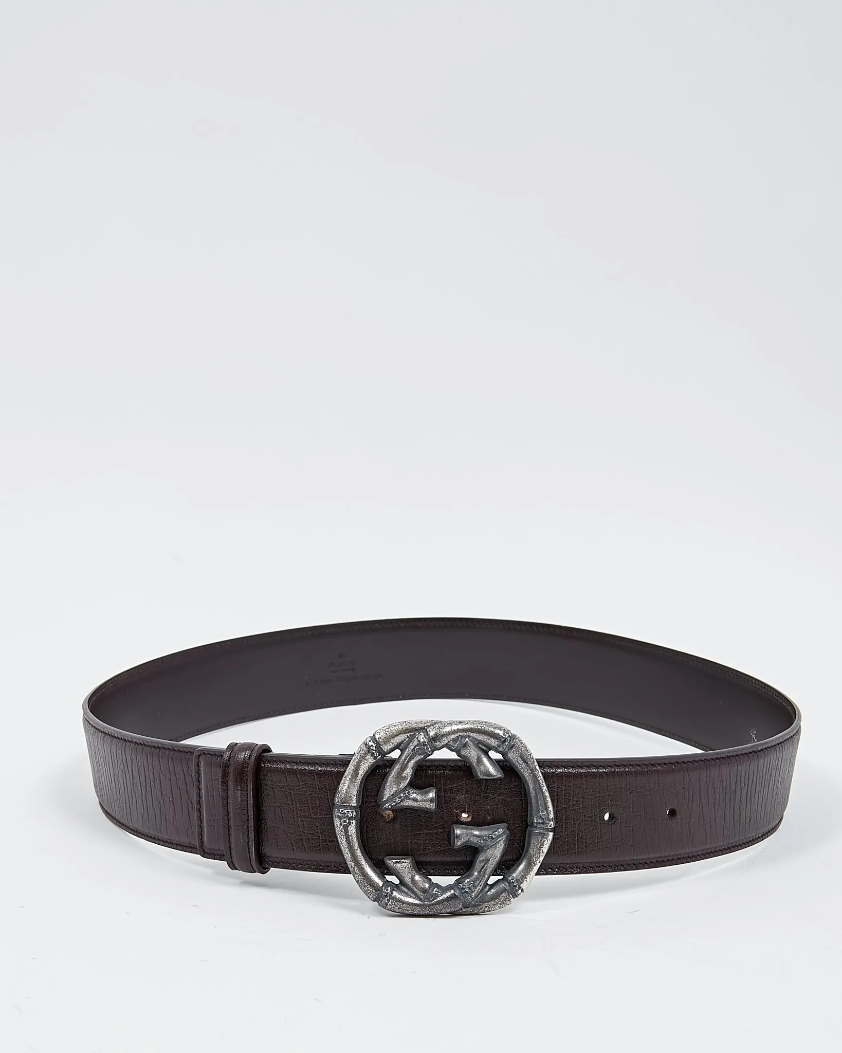 Gucci Brown Leather Silver Metallic Bamboo Buckle Belt - 80/32