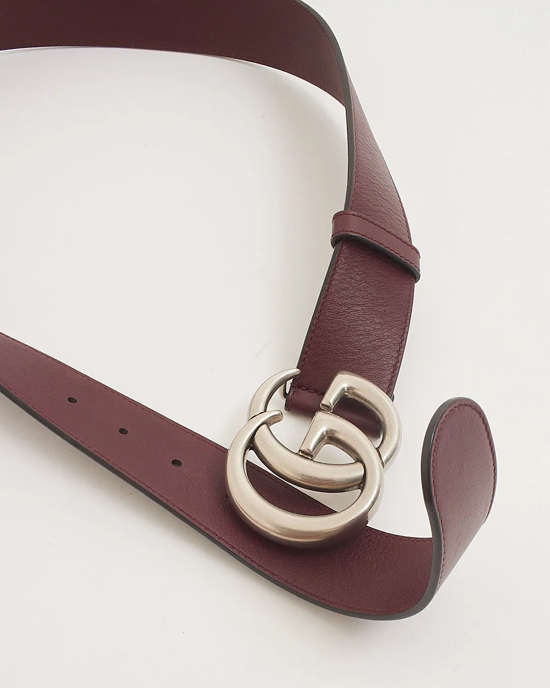 Gucci Burgundy Leather Double G Buckle Marmont Belt - 80/32