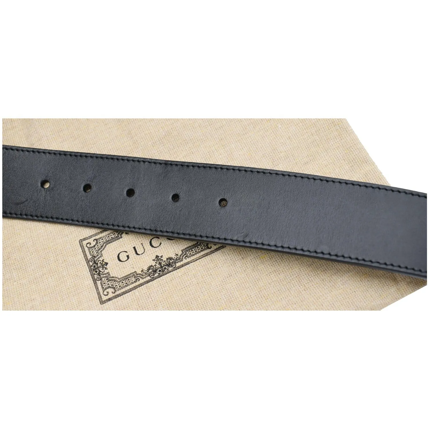 GUCCI Double G Buckle Leather Belt Black 400593 Size 100.40