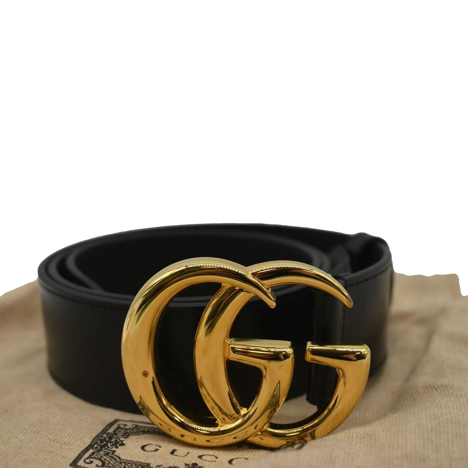 GUCCI Double G Buckle Leather Belt Black 406831 Size 85
