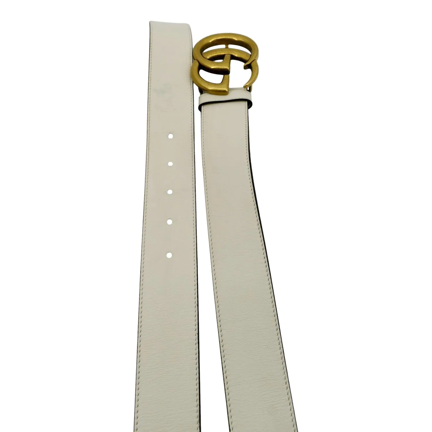 GUCCI Double G Buckle Leather Belt Size 95.38 Ivory 400593