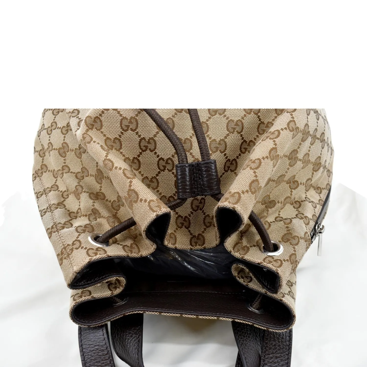 GUCCI Drawstring GG Monogram Canvas Backpack Bag Beige 449175