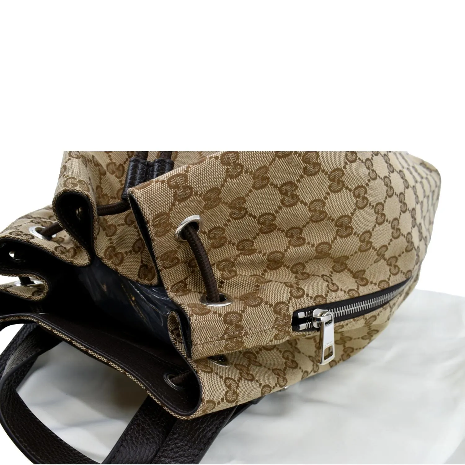 GUCCI Drawstring GG Monogram Canvas Backpack Bag Beige 449175