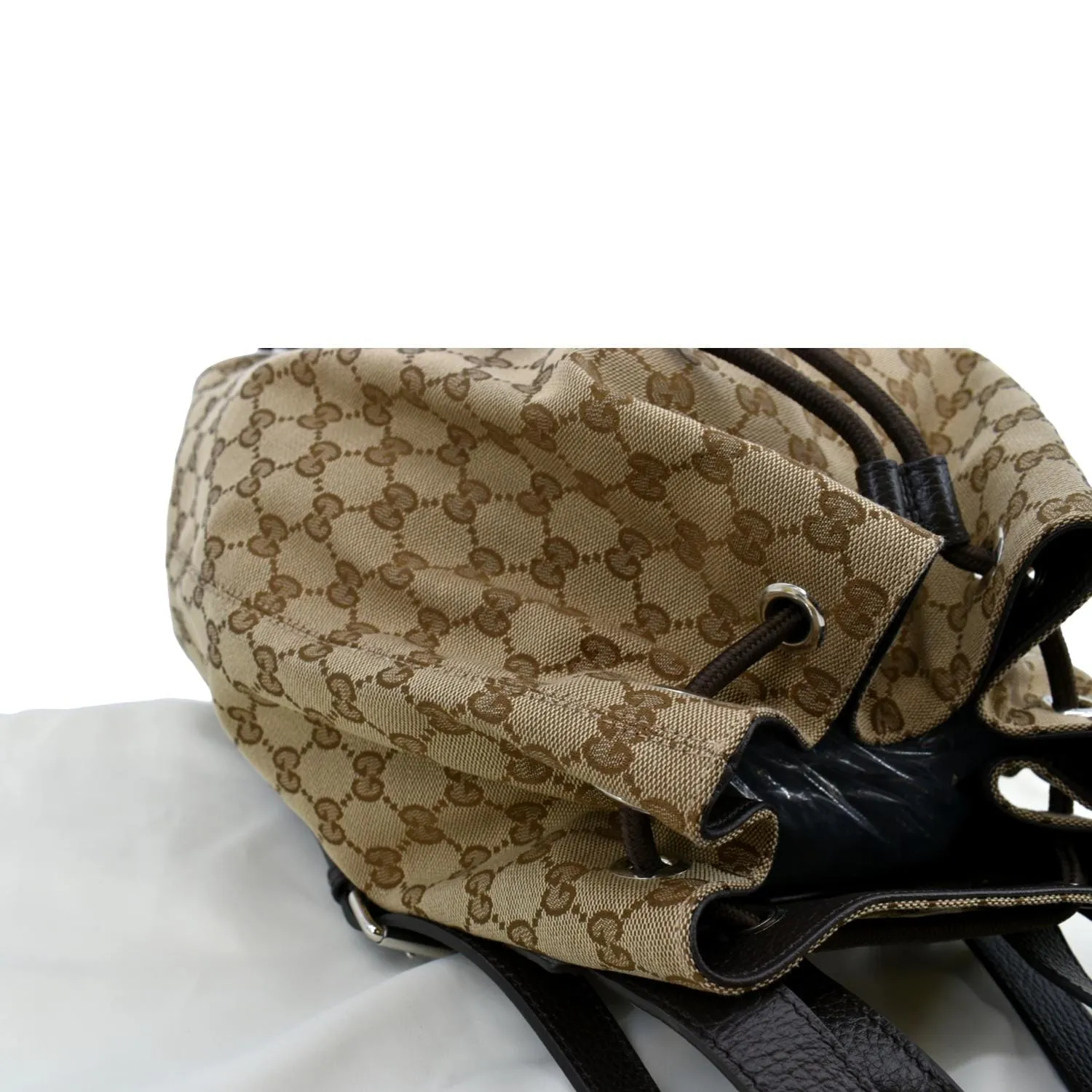 GUCCI Drawstring GG Monogram Canvas Backpack Bag Beige 449175