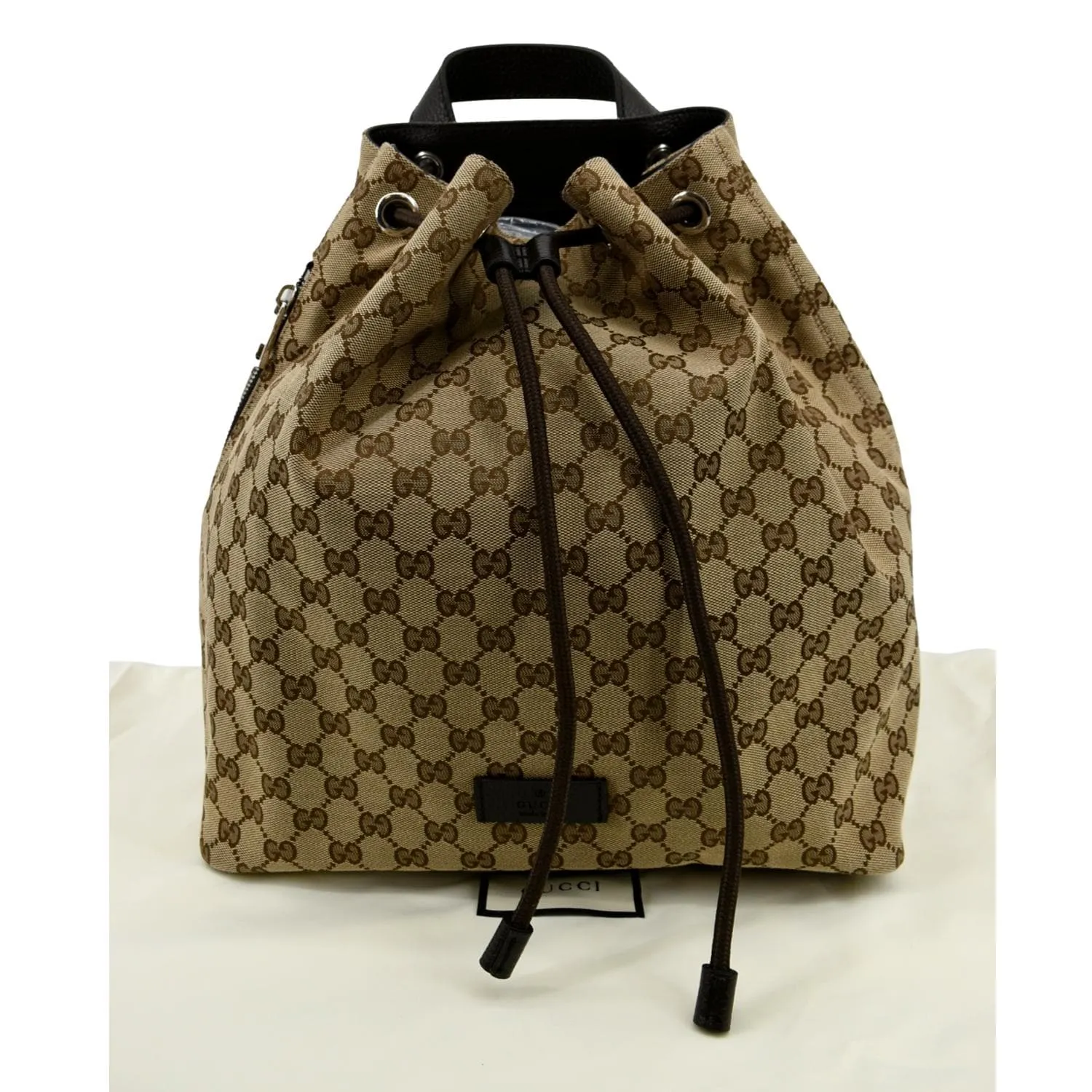 GUCCI Drawstring GG Monogram Canvas Backpack Bag Beige 449175