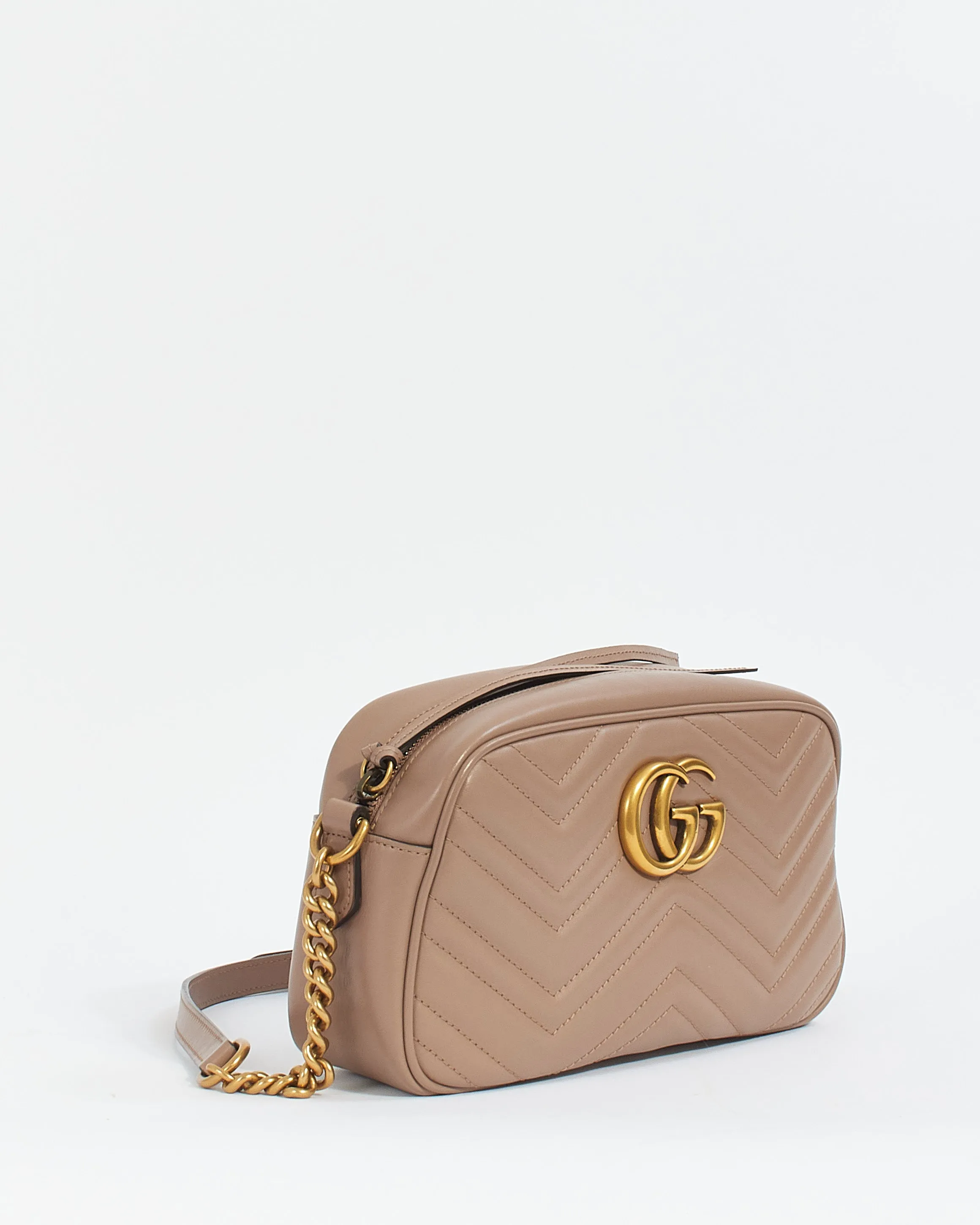 Gucci Dusty Pink Matelassé Leather GG Marmont Small Camera Crossbody Bag