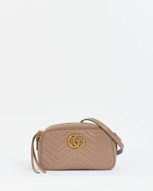 Gucci Dusty Pink Matelassé Leather GG Marmont Small Camera Crossbody Bag