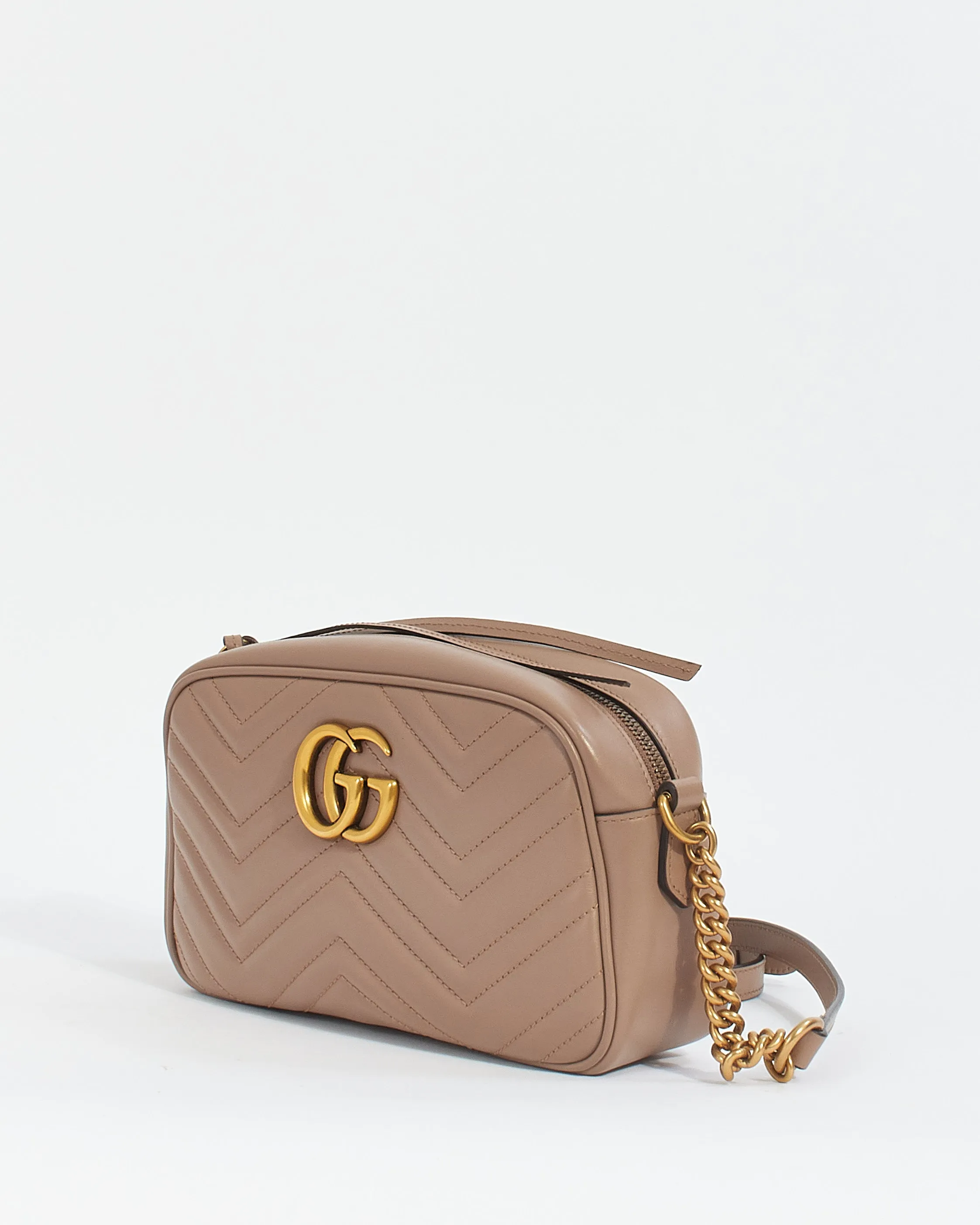Gucci Dusty Pink Matelassé Leather GG Marmont Small Camera Crossbody Bag