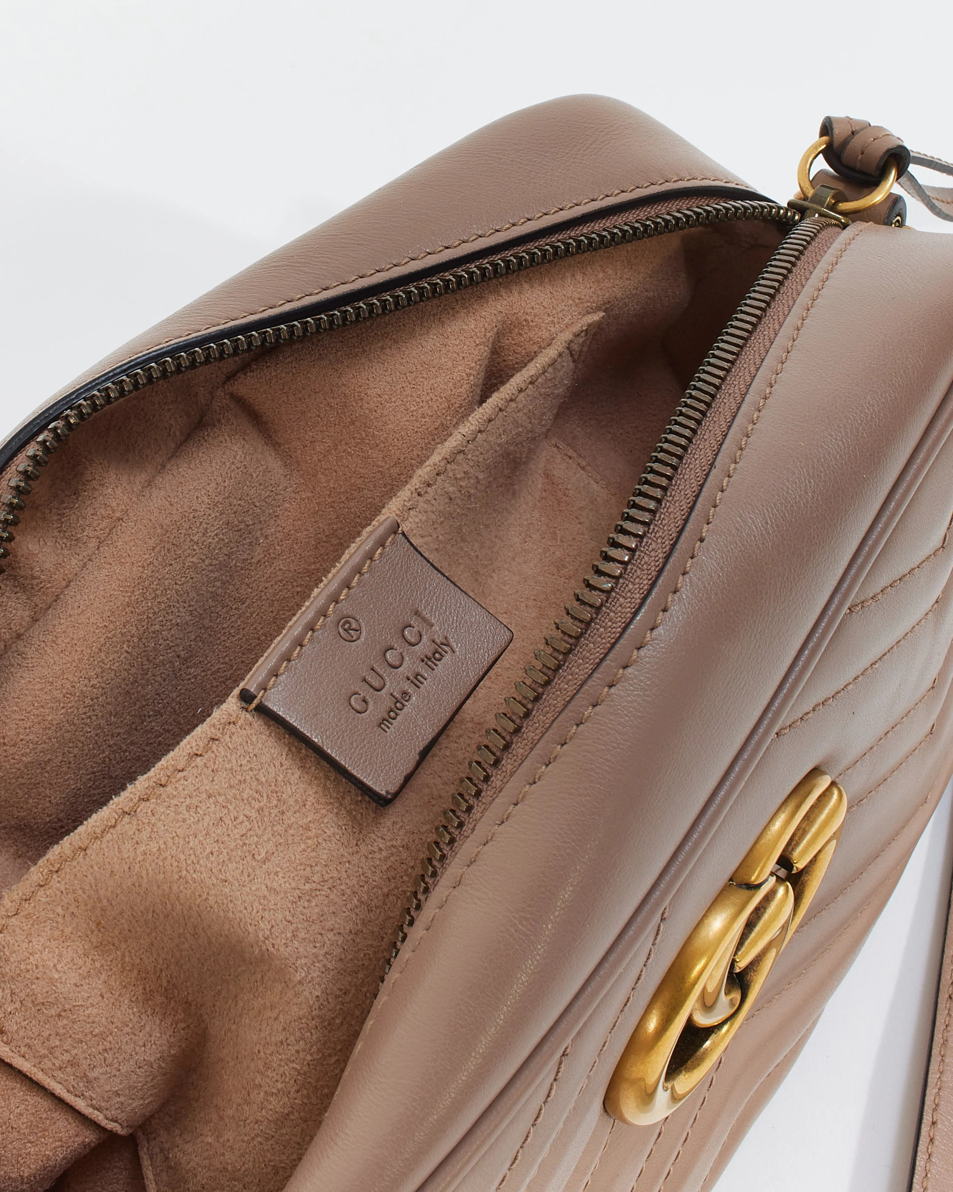 Gucci Dusty Pink Matelassé Leather GG Marmont Small Camera Crossbody Bag