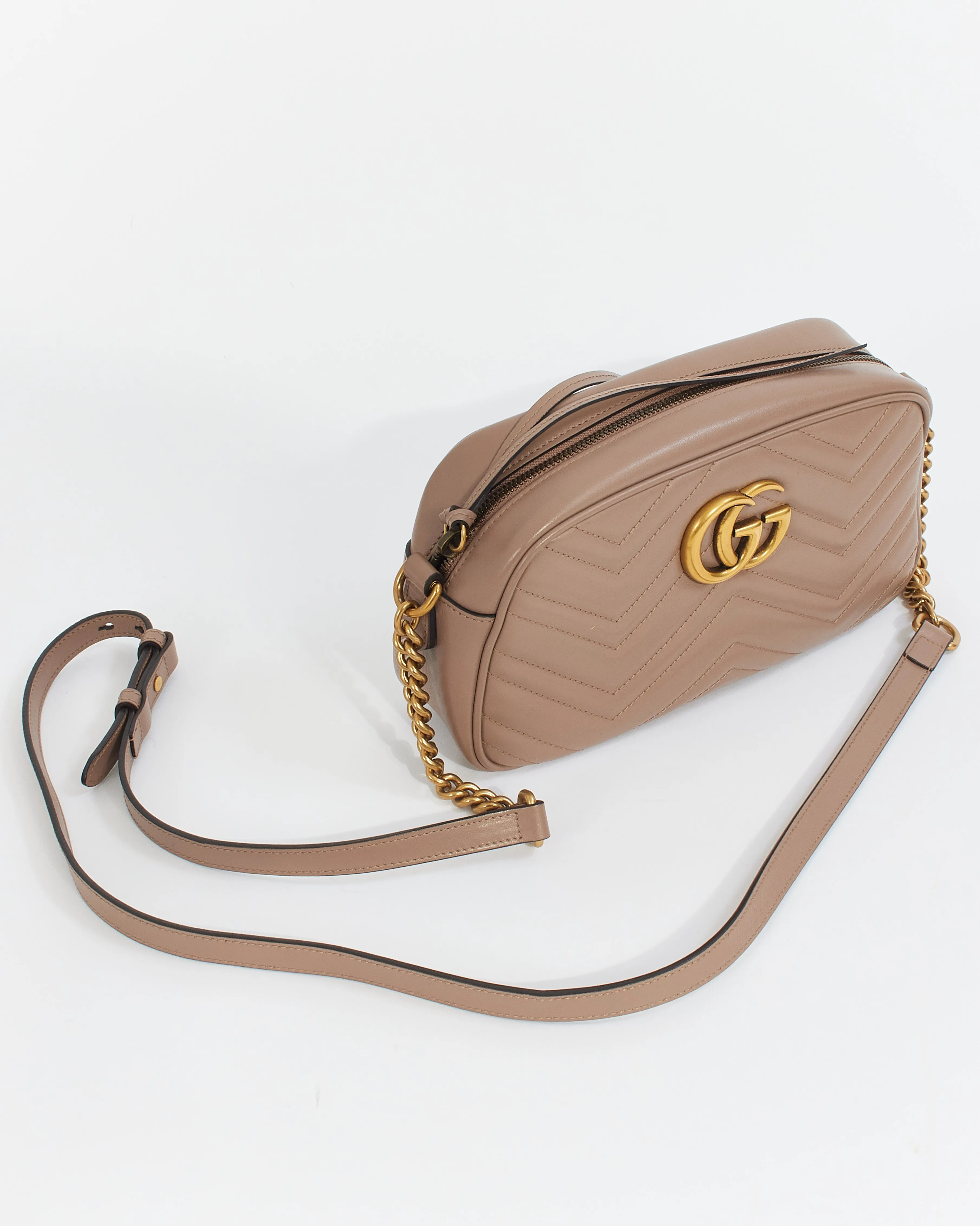 Gucci Dusty Pink Matelassé Leather GG Marmont Small Camera Crossbody Bag