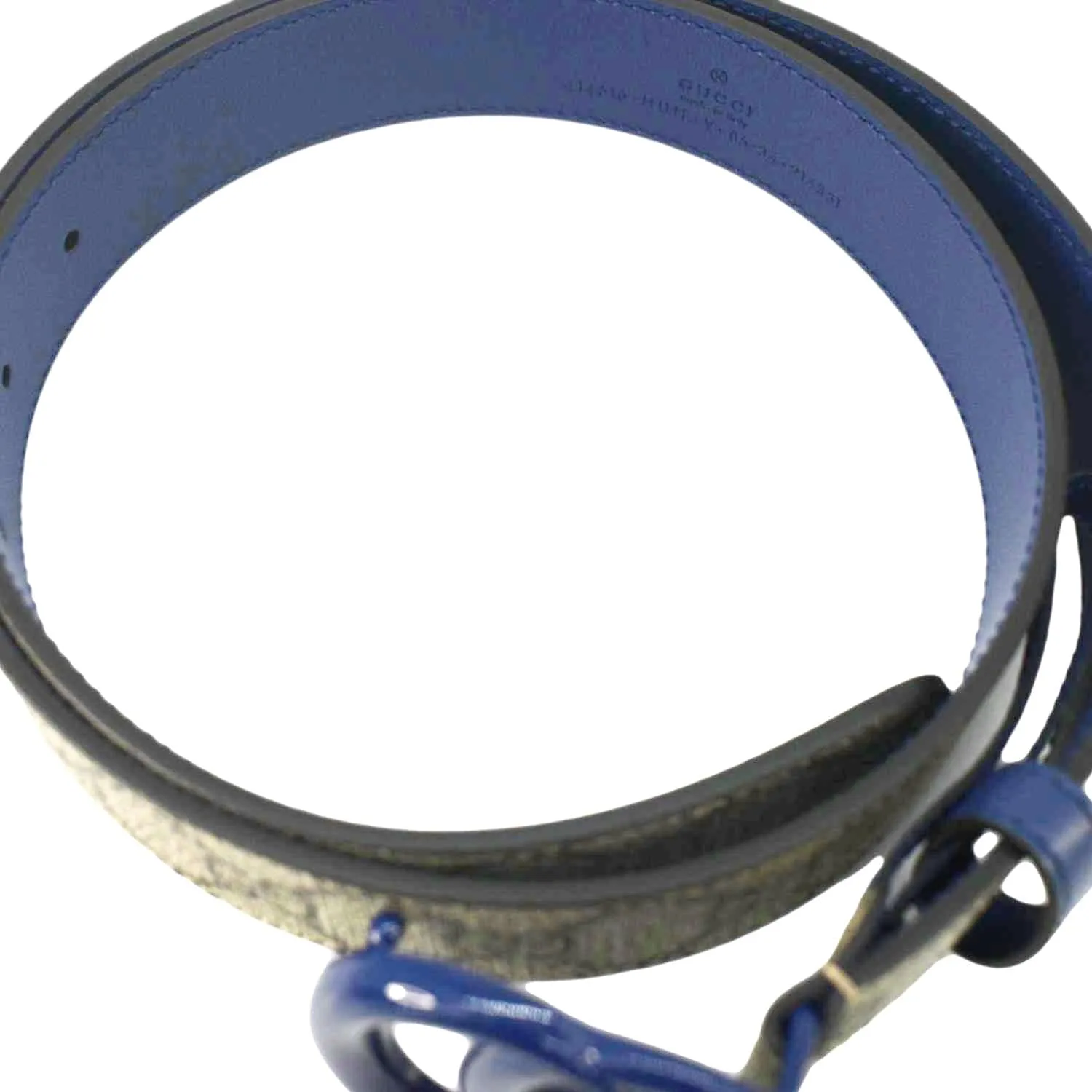 GUCCI GG Buckle Supreme Canvas Leather Belt Size 85.34 Blue 414516