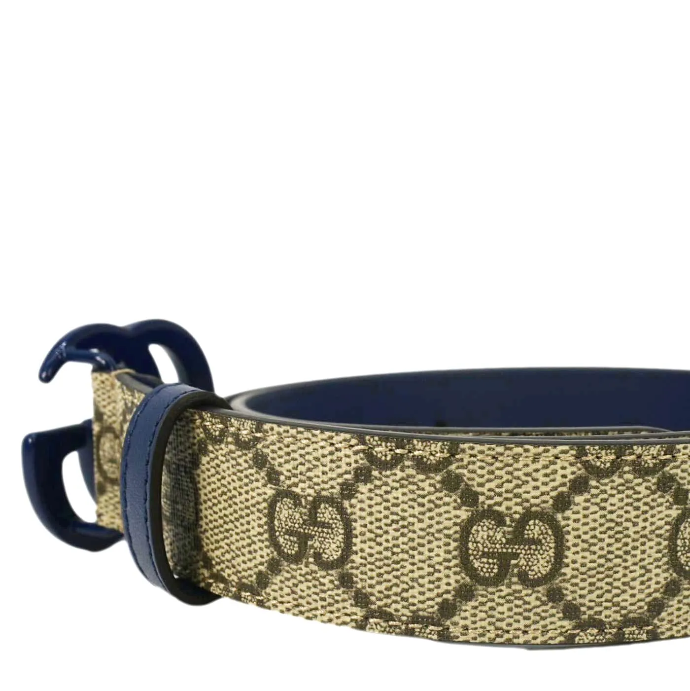 GUCCI GG Buckle Supreme Canvas Leather Belt Size 85.34 Blue 414516