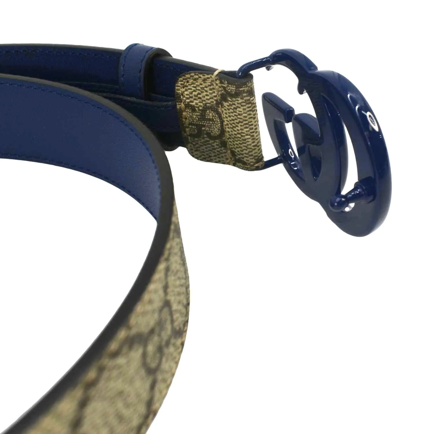 GUCCI GG Buckle Supreme Canvas Leather Belt Size 85.34 Blue 414516