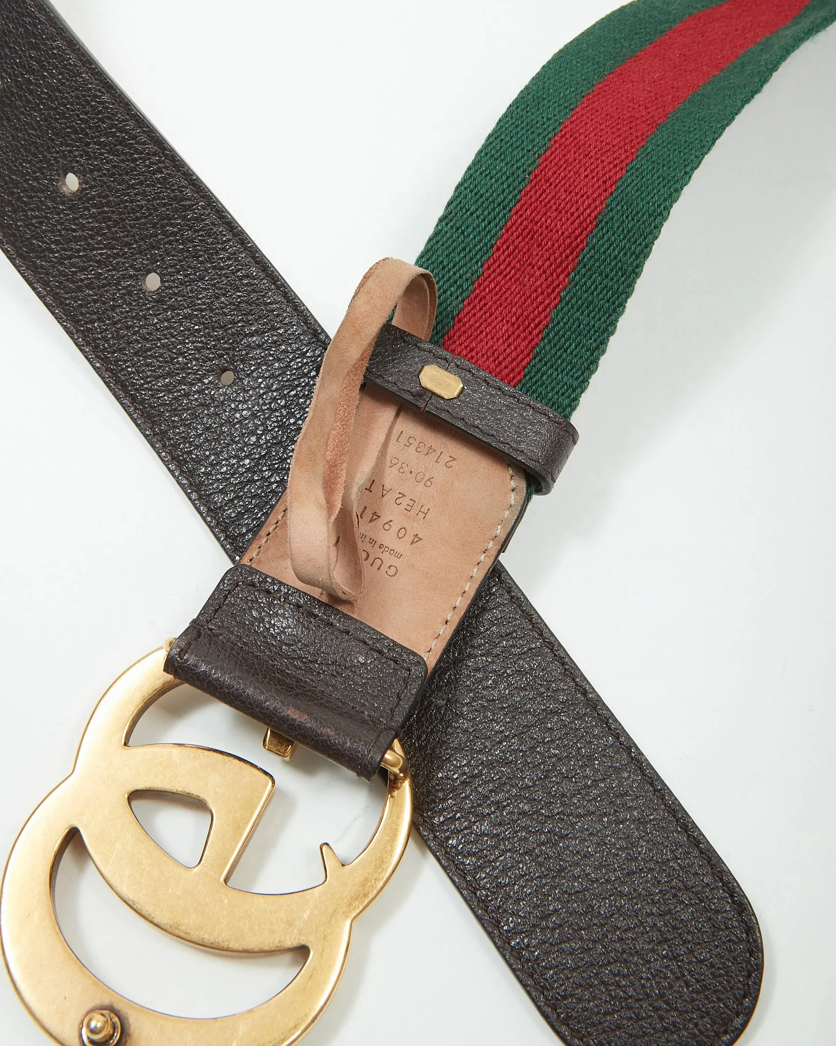 Gucci GG Gold Marmont Web Fabric Belt - 36/90