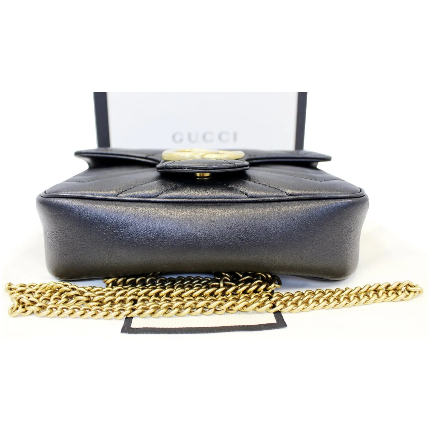 GUCCI GG Marmont Matelasse Black Leather Super Mini Crossbody Bag