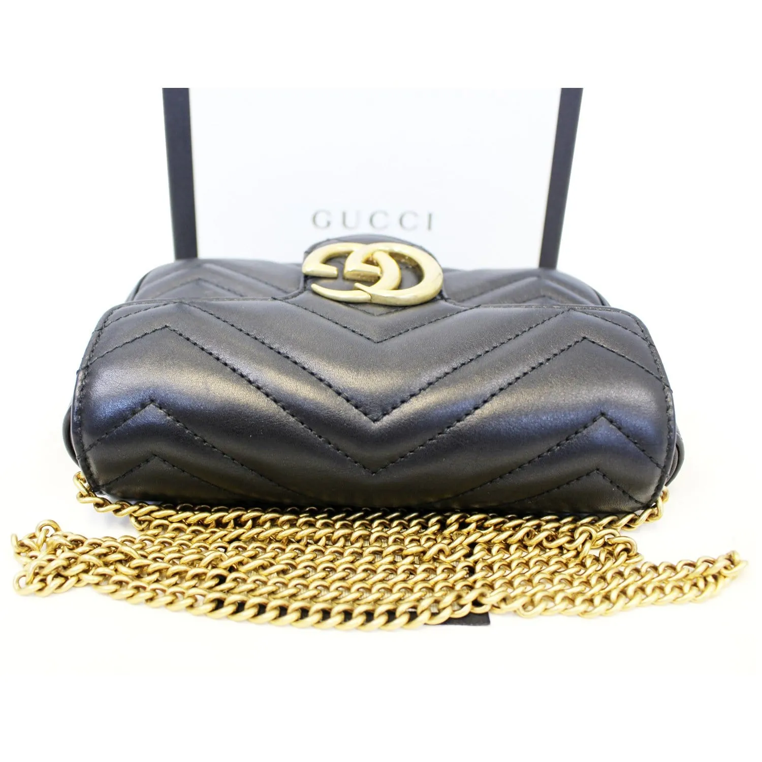 GUCCI GG Marmont Matelasse Black Leather Super Mini Crossbody Bag